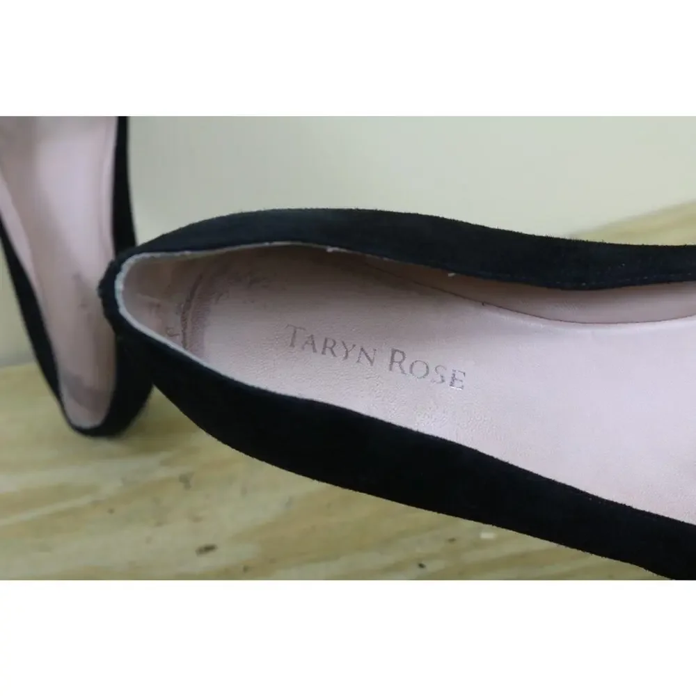 Taryn Rose Shoes 9M Black Suede Ballet Flats Patent Leather Bow Slip Ons